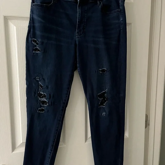 WHBM distressed with black sequin skinny jeans